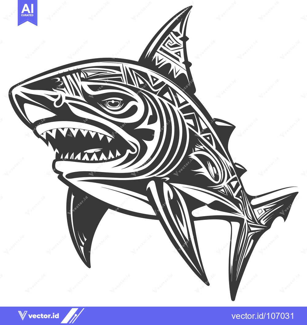 Premium Vector dari Tribal Patterned Shark with Open Mouth and Sharp Teeth