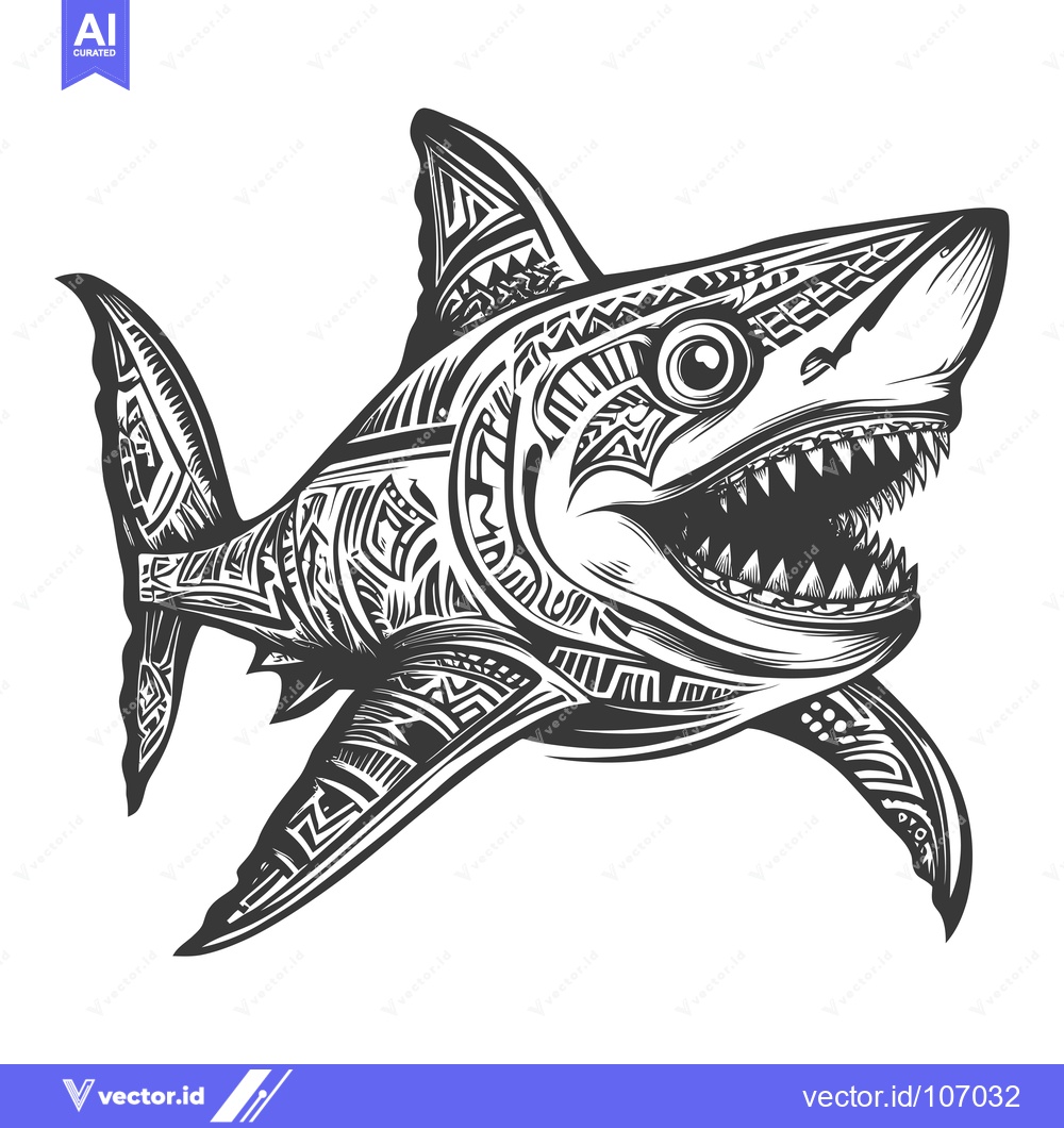 Premium Vector dari Tribal patterned shark with open mouth and sharp teeth