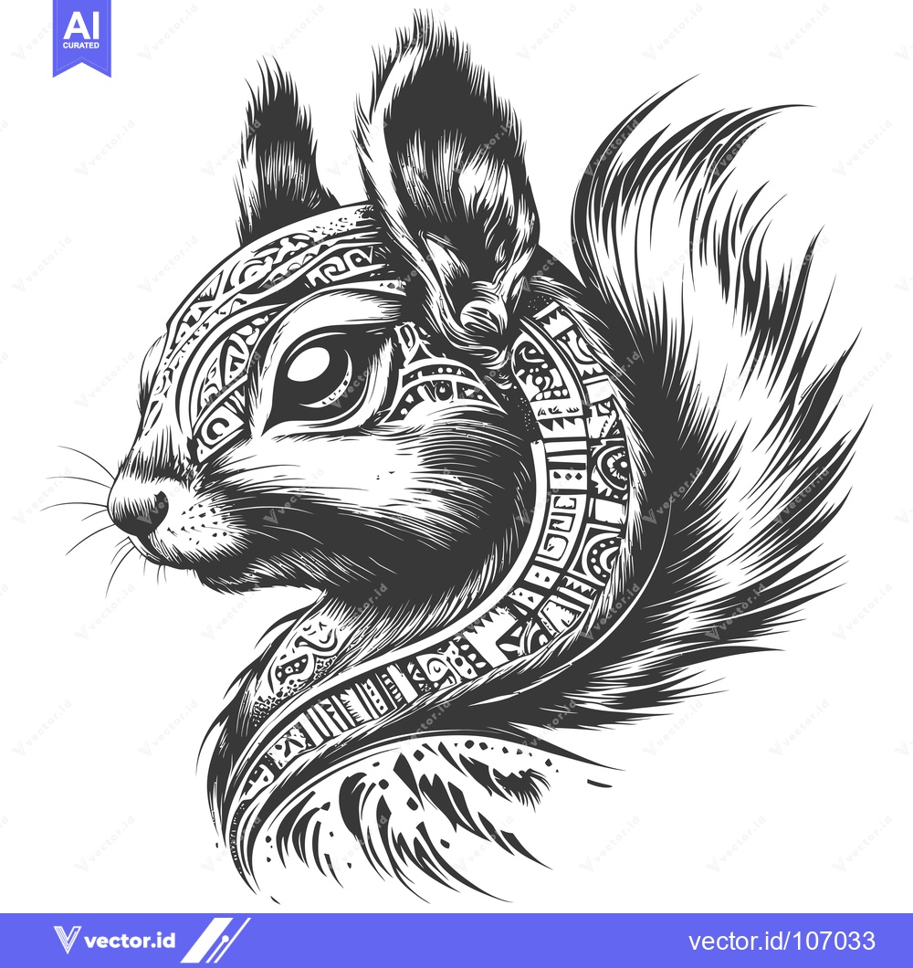 Premium Vector of Tribal Patterned Squirrel with Large Ear and Bushy Tail