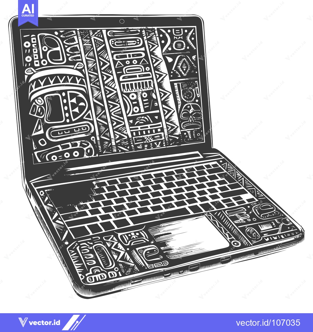 Premium Vector of Tribal Pattern Laptop Computer Illustration