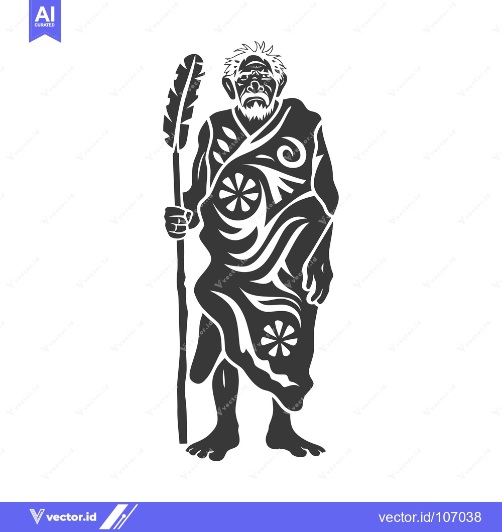 Premium Vector of Tribal Shaman with Staff and Ornate Robe
