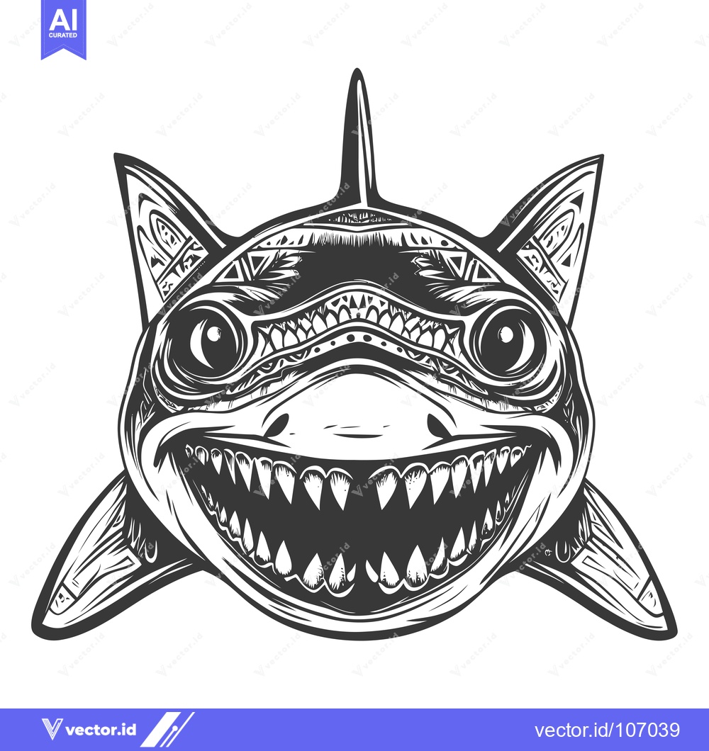 Premium Vector of Tribal Shark with Open Mouth and Sharp Teeth