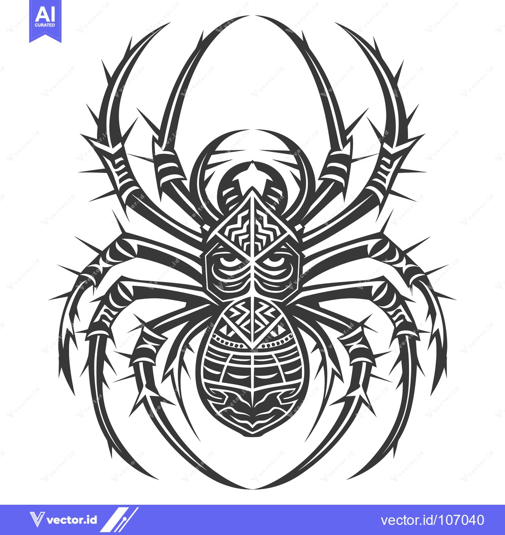 Premium Vector dari Tribal Spider with Geometric Patterns and Sharp Spines