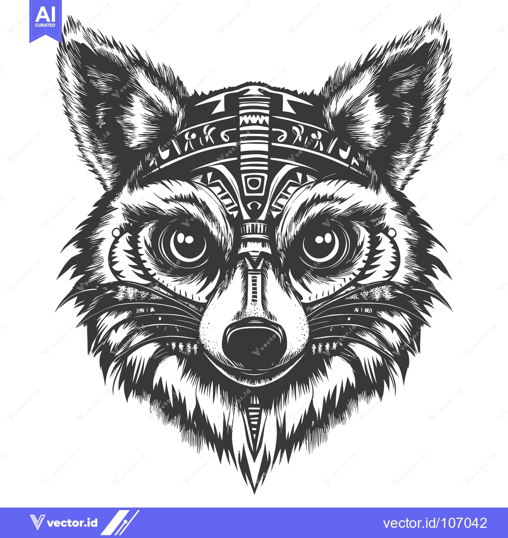 Premium Vector of Tribal-Style Black and White Fox Head Illustration