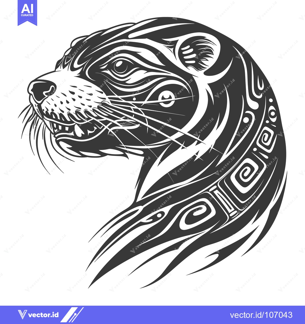 Premium Vector dari Tribal Style Black and White Otter Head