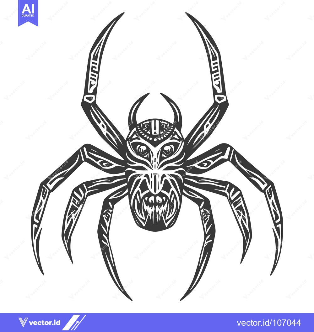 Premium Vector dari Tribal Style Black and White Spider Illustration