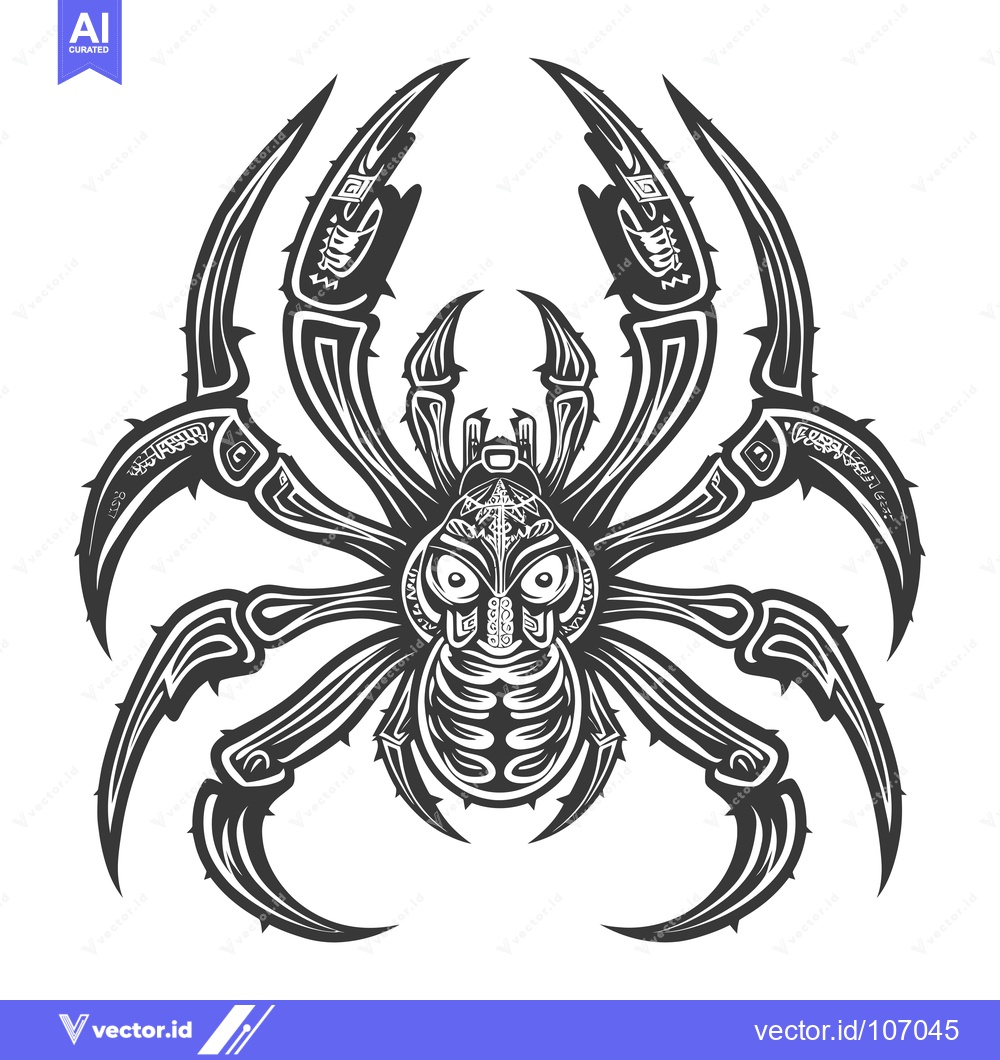 Premium Vector of Tribal Style Black and White Spider Illustration