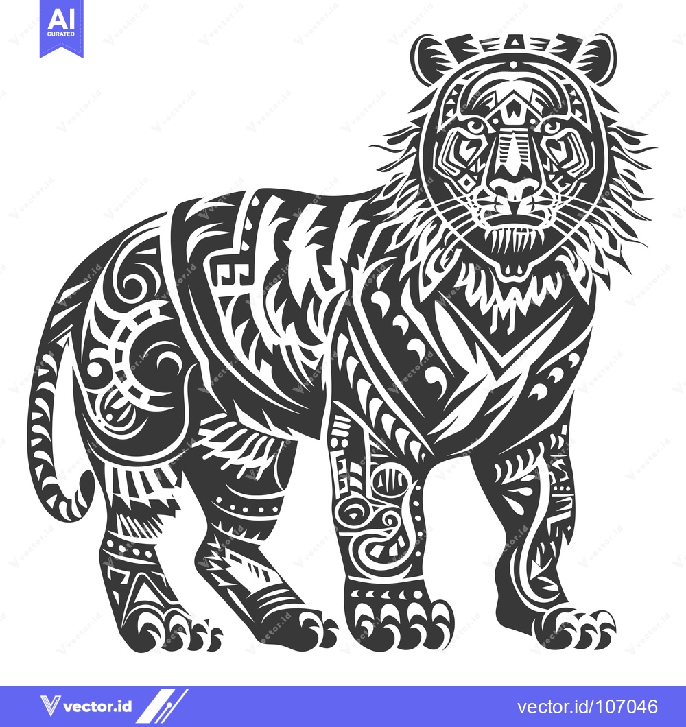 Premium Vector dari Tribal Style Black and White Tiger Illustration
