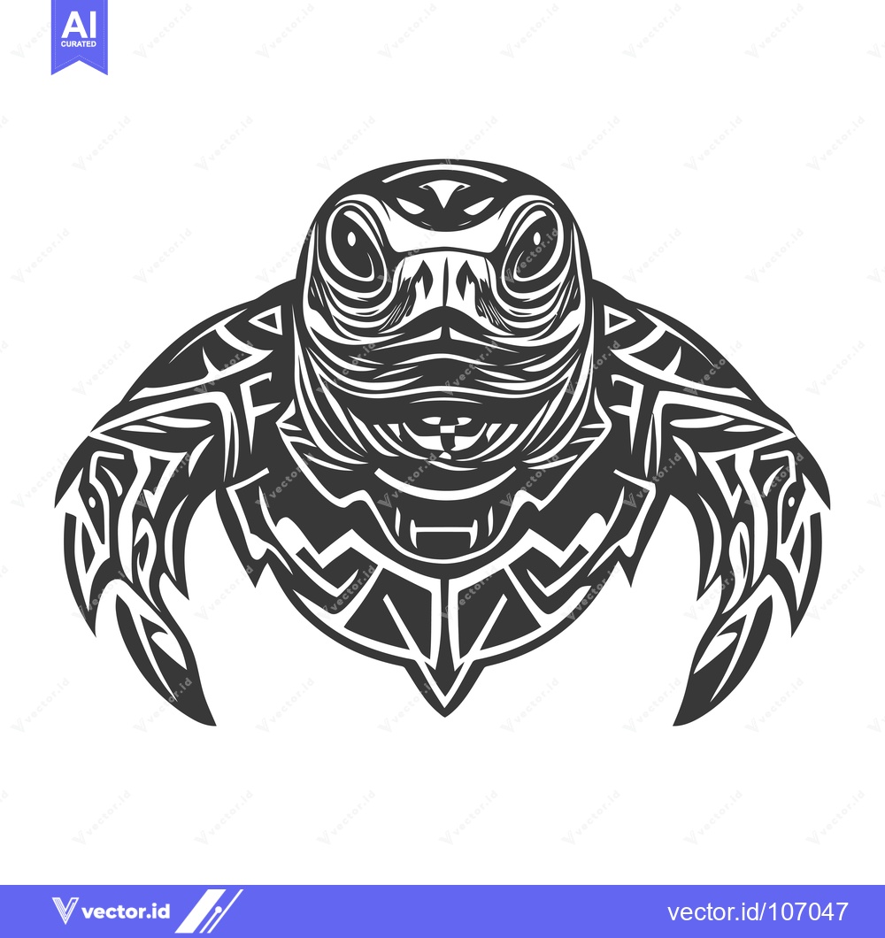 Premium Vector dari Tribal Style Black and White Turtle Illustration