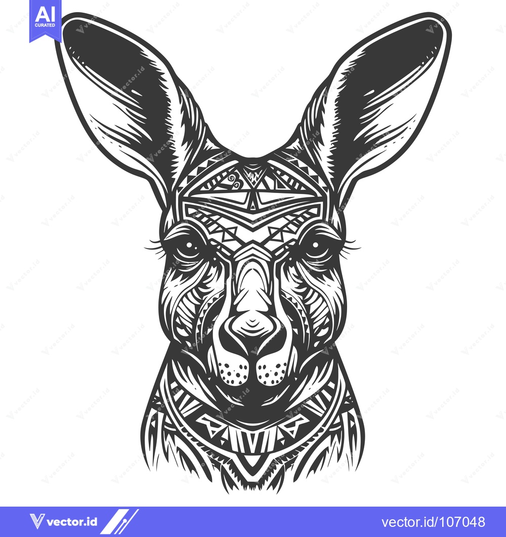 Premium Vector dari Tribal-Style Design of a Kangaroo's Head