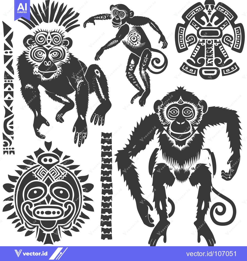 Premium Vector dari Tribal Style Illustrations of Monkeys and Masks
