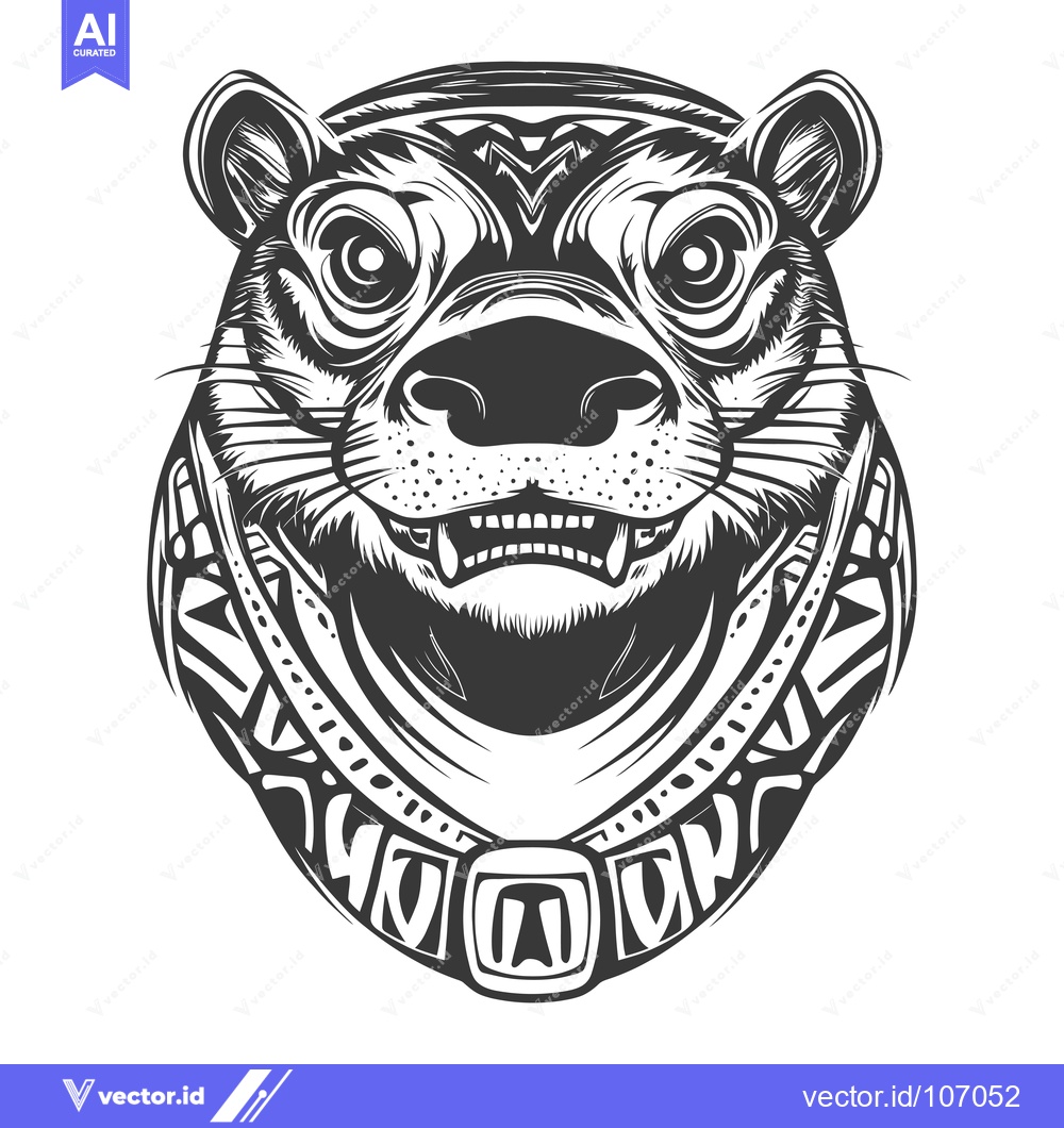 Premium Vector dari Tribal Style Otter Head with Ornamental Collar