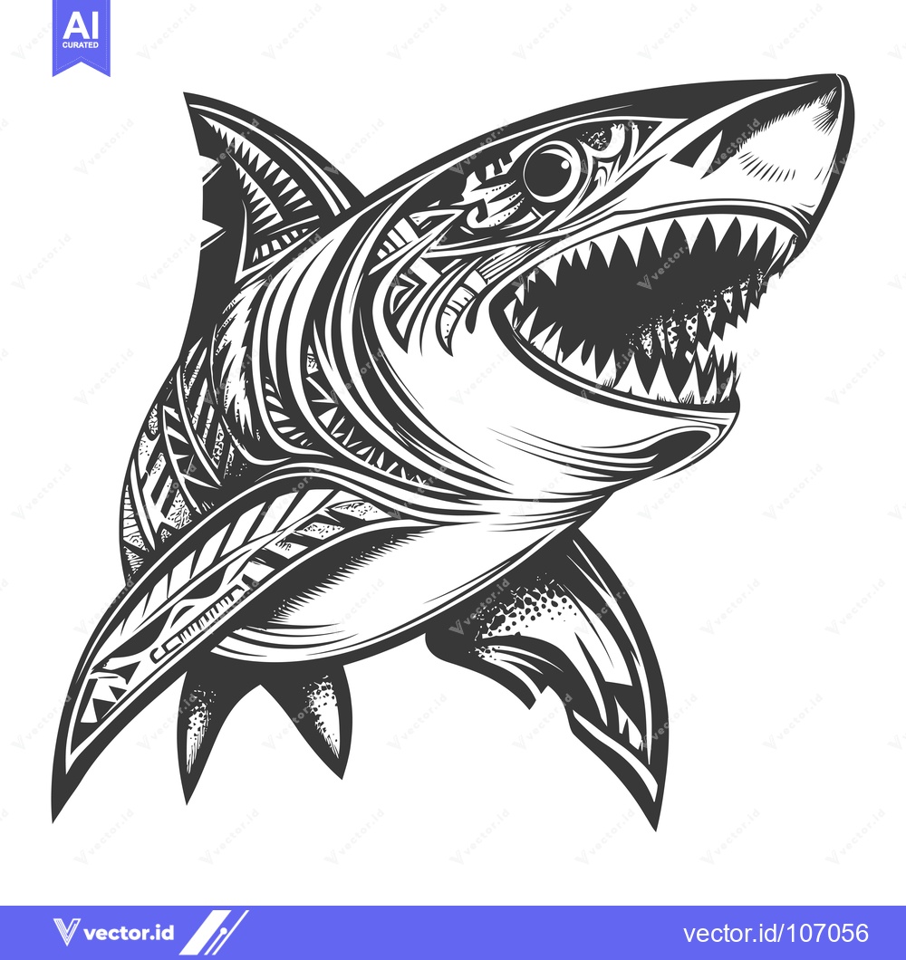 Premium Vector of Tribal Tattoo Style Shark with Open Mouth and Sharp Teeth