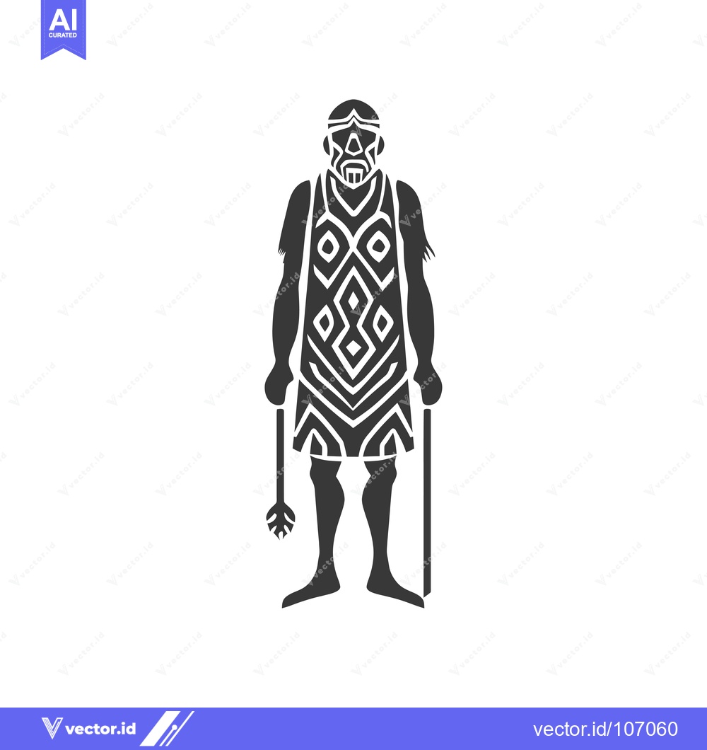 Premium Vector of Tribal Warrior Holding a Spear and a Staff