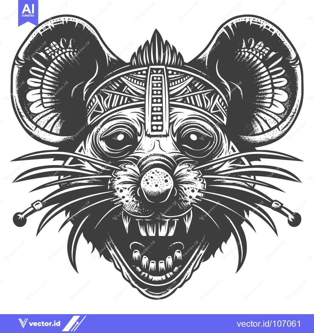Premium Vector dari Tribal Warrior Rat Head with Open Mouth and Sharp Teeth