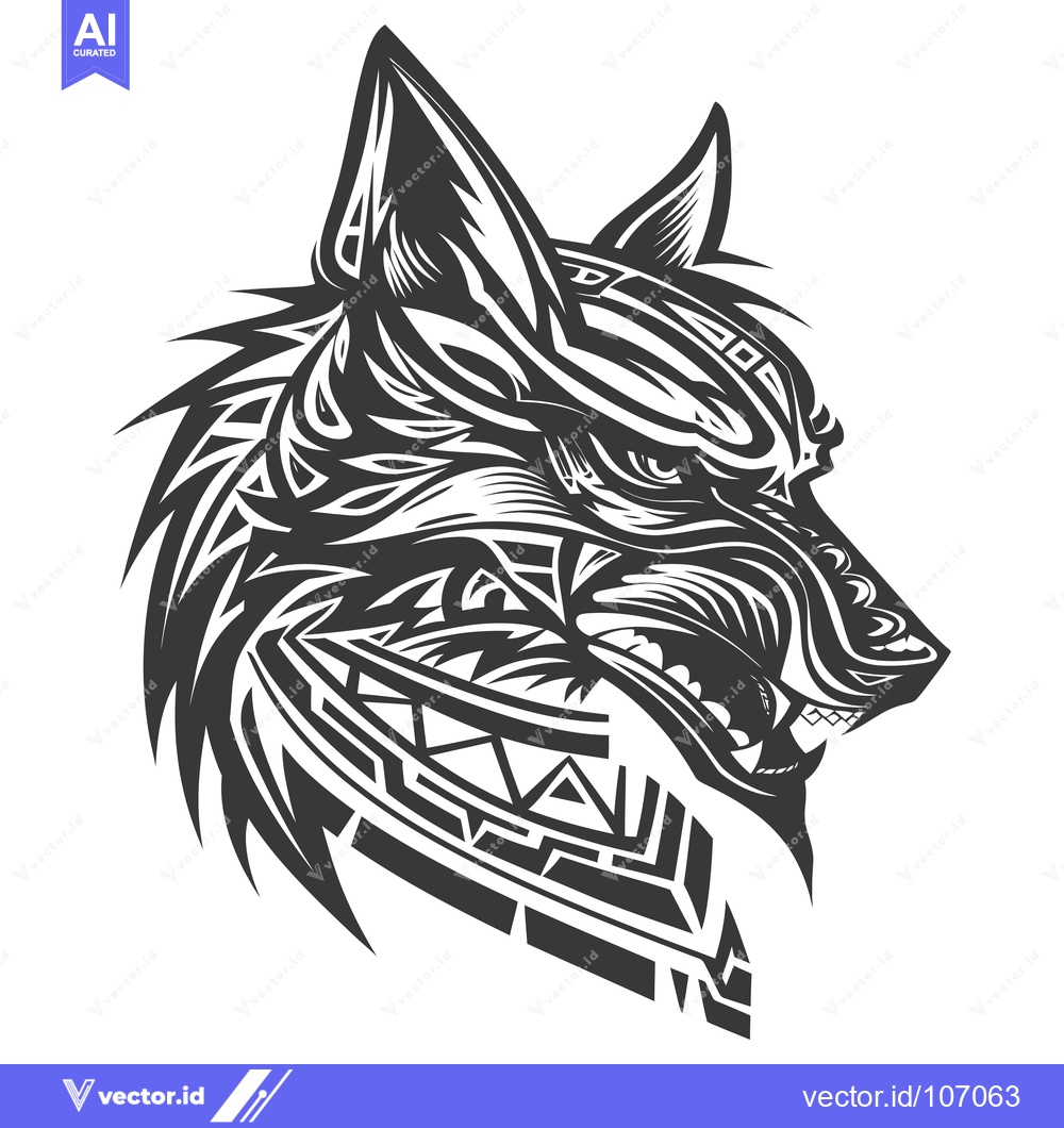 Premium Vector dari Tribal Wolf Head Design with Geometric Patterns