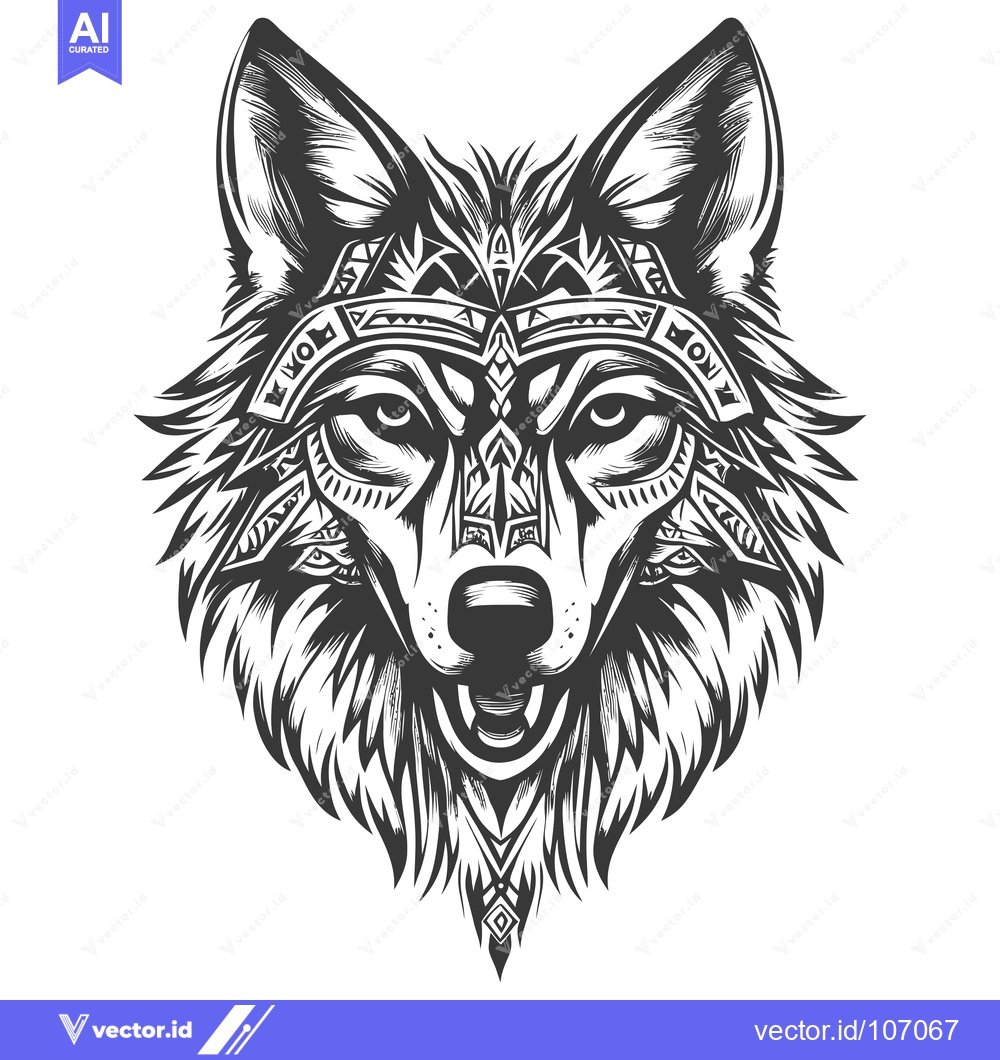 Premium Vector dari Tribal Wolf Head with Geometric Patterns