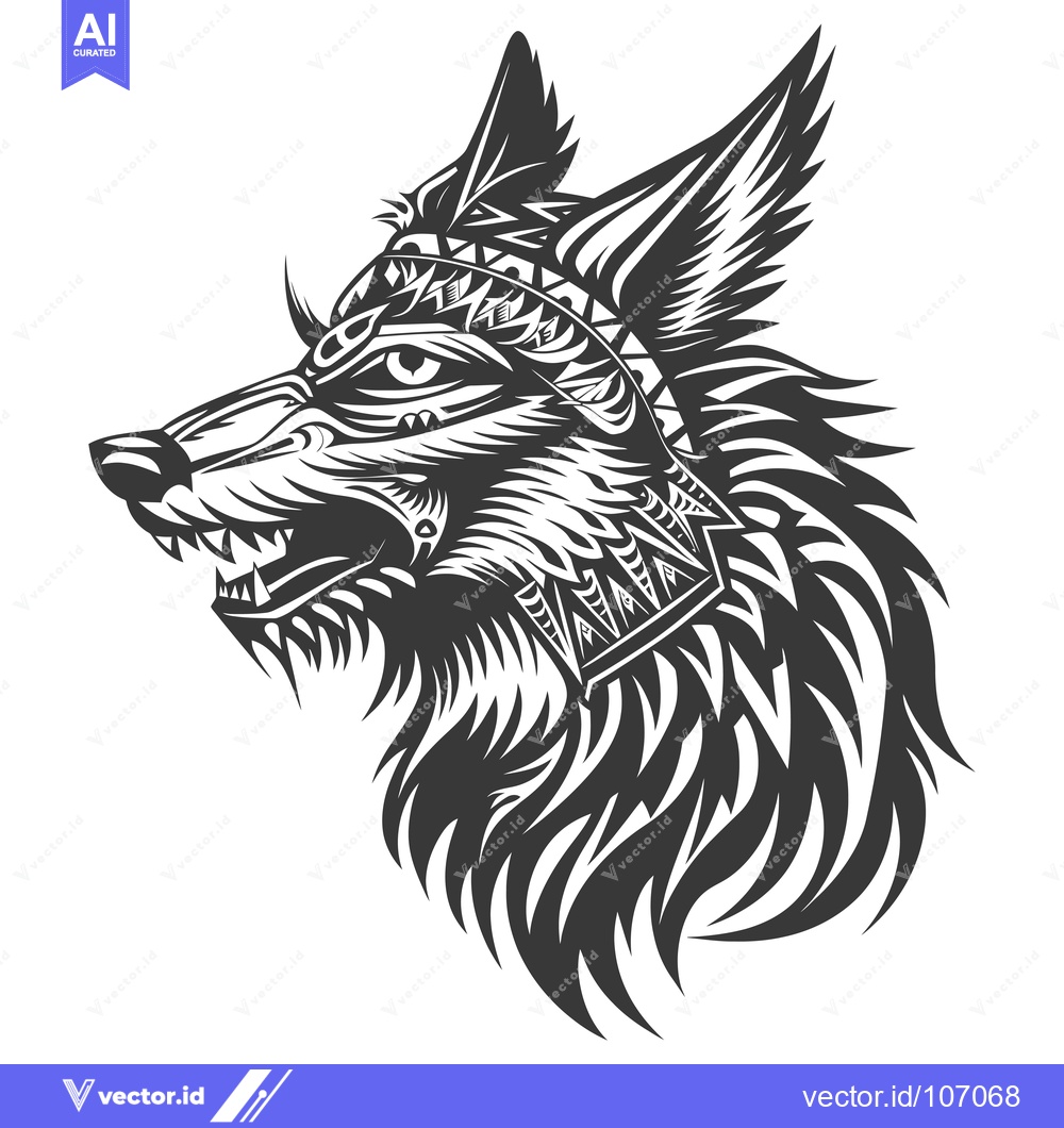 Premium Vector of Tribal Wolf Head with Geometric Patterns and Sharp Fangs