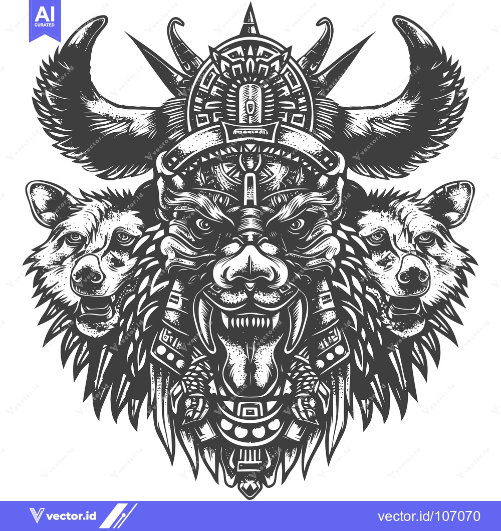 Premium Vector of Tribal Wolf Mask with Geometric Ornamentation