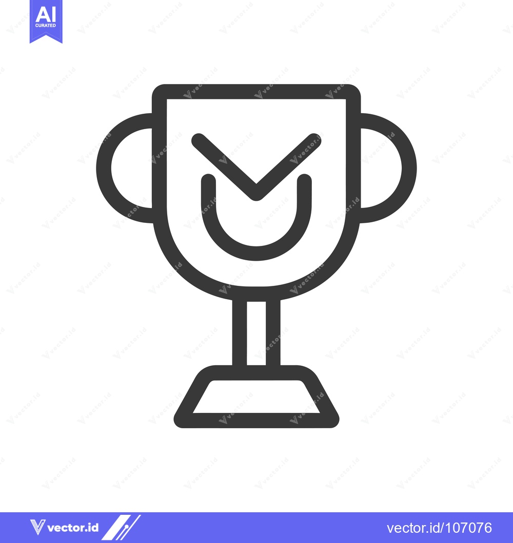 Premium Vector dari Trophy Cup with Checkmark and Smiling Face Line Icon