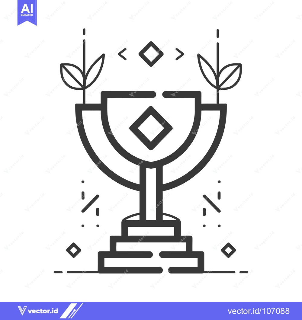 Premium Vector dari Trophy with Plants and Diamonds