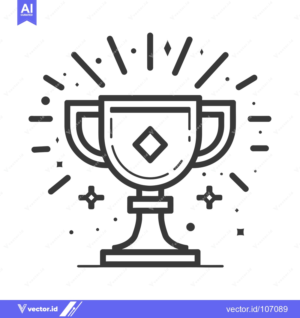 Premium Vector dari Trophy with Radiant Starburst in Black and White Outline Style