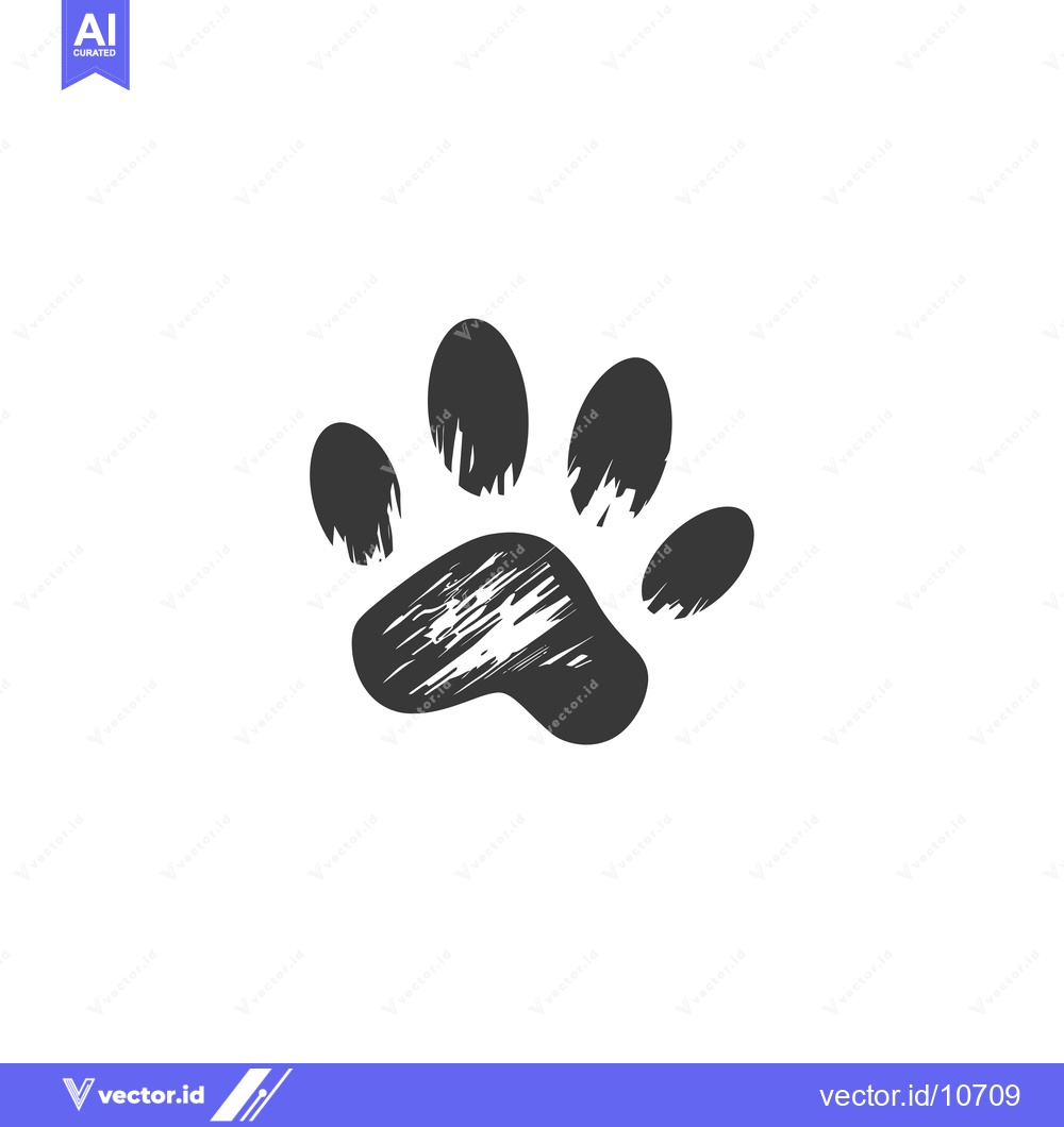 Premium Vector dari A Black And White Paw Print With A Scratched Texture