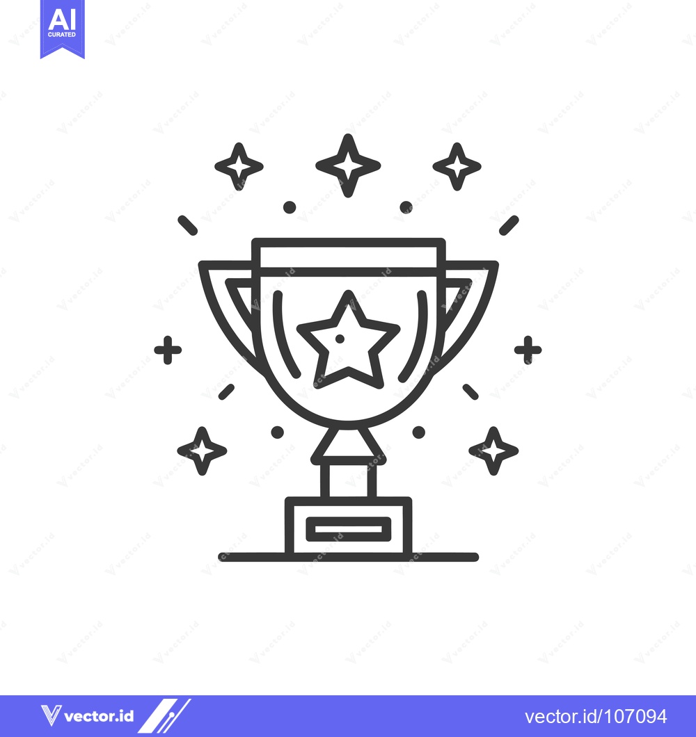 Premium Vector of Trophy with Star and Sparkling Effects in Outline Style