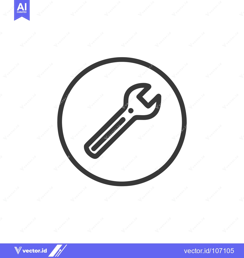Premium Vector of Wrench Icon in Circle, Minimalist Line Art, Repair Symbol