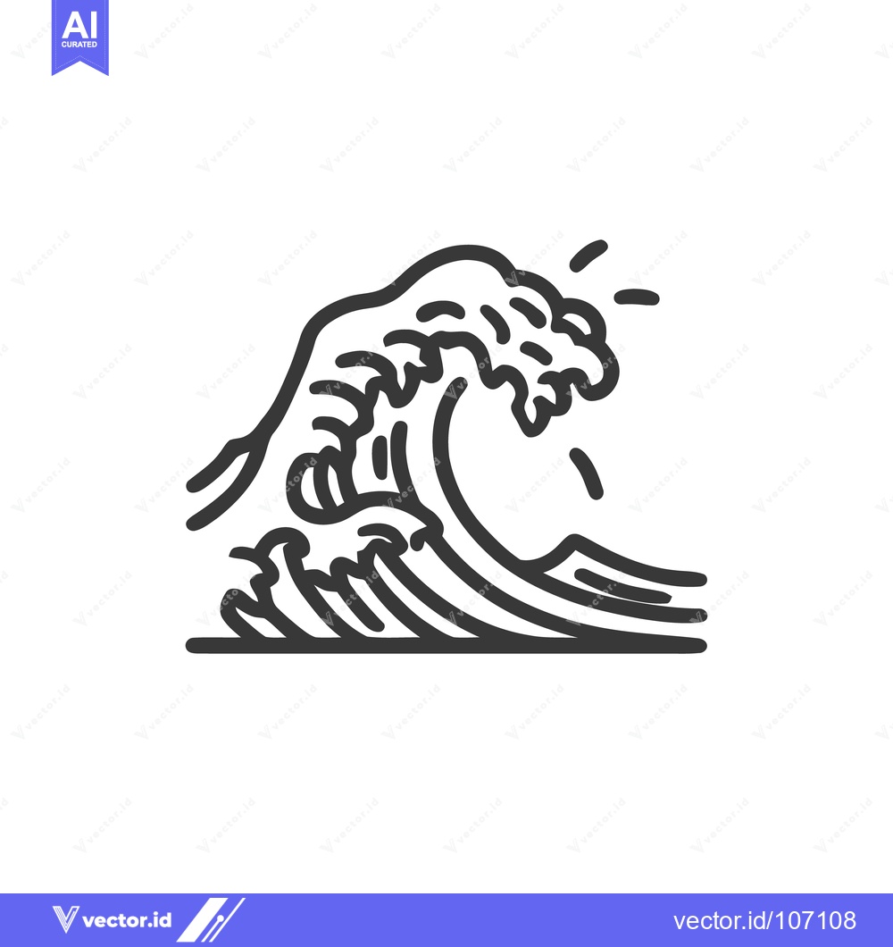 Premium Vector of Stylized Ocean Wave Icon with Bold Lines and Dynamic Splash Elements