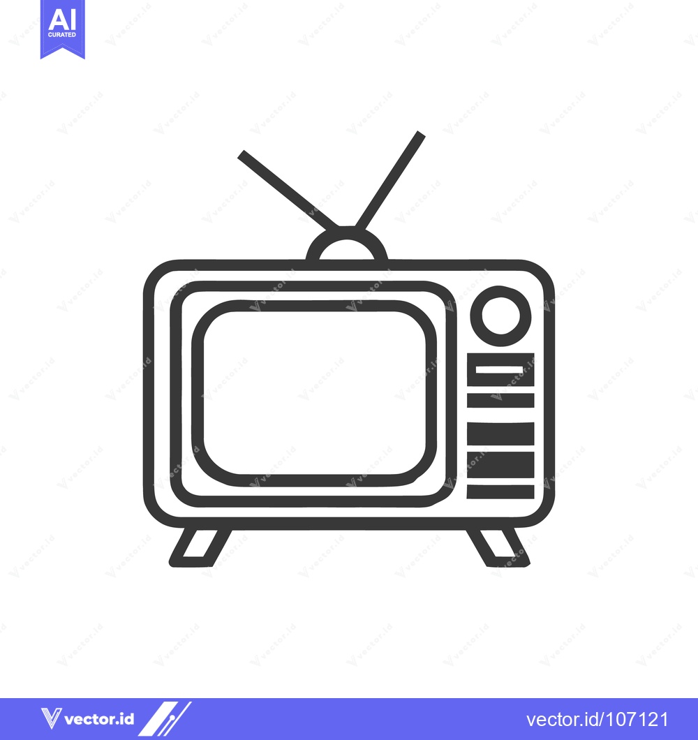 Premium Vector of Retro Television Icon with Antenna, Minimalist Line Art Design