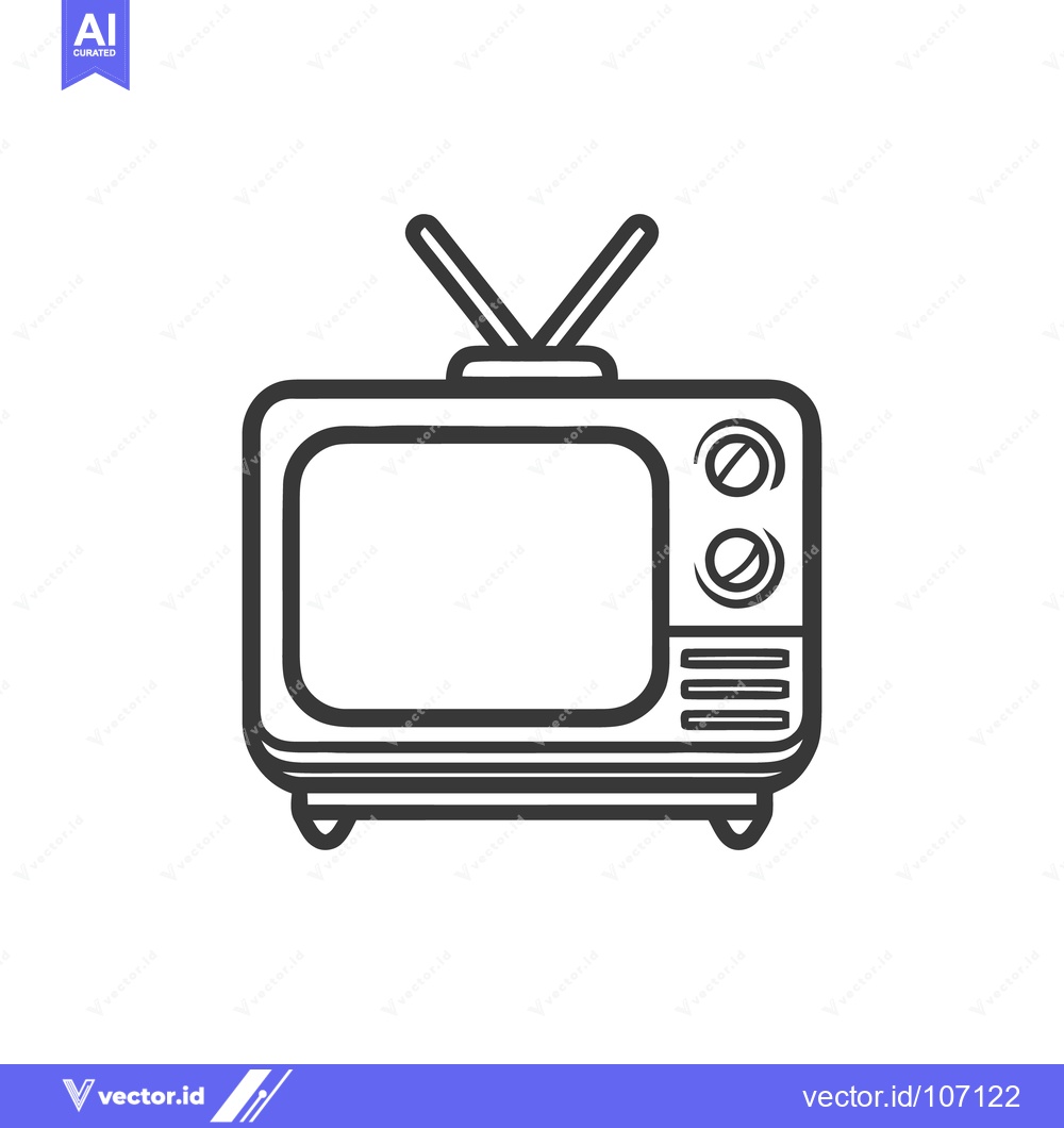 Premium Vector dari Retro Television Outline Icon with Antenna on White Background