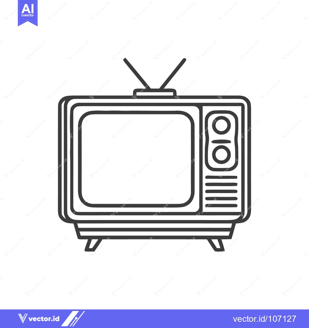 Premium Vector dari Retro Television Outline Icon with Antenna and Knobs, Vintage Style