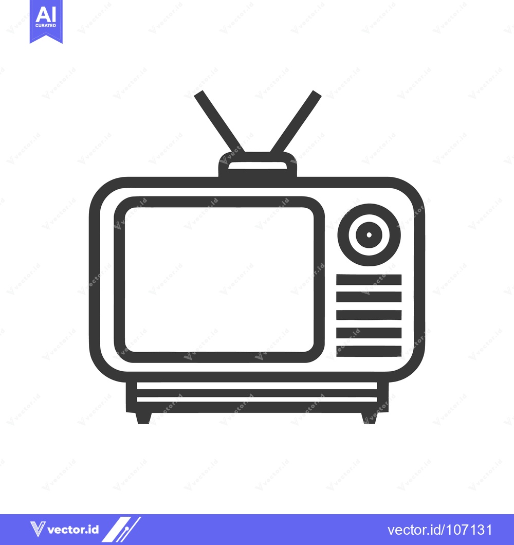 Premium Vector of Retro Television Icon: Minimalist Design with Antenna and Speaker Gril