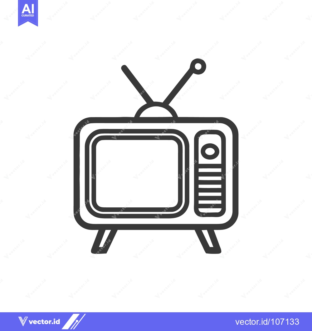 Premium Vector of Retro Television Icon: Vintage TV Outline with Antenna and Knobs