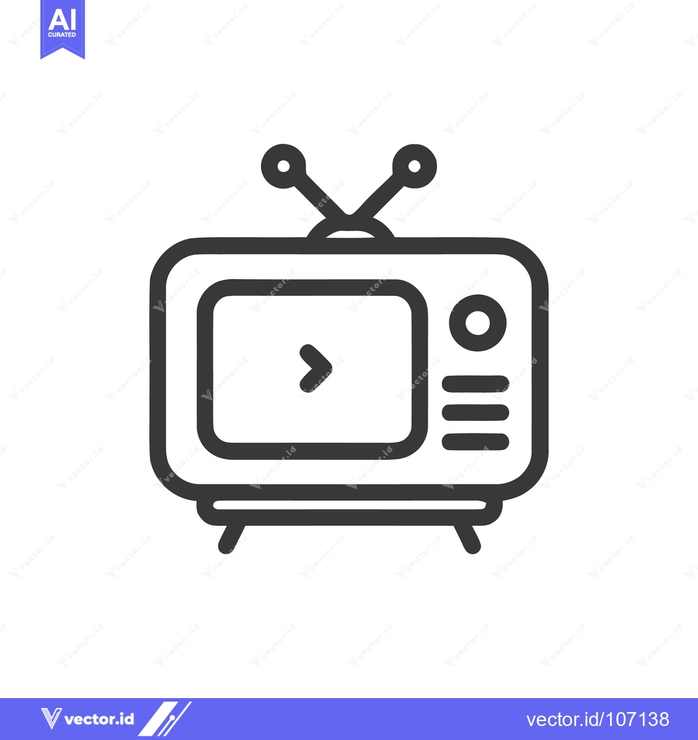 Premium Vector of Retro Television Icon with Play Button and Antennae, Minimalist Design