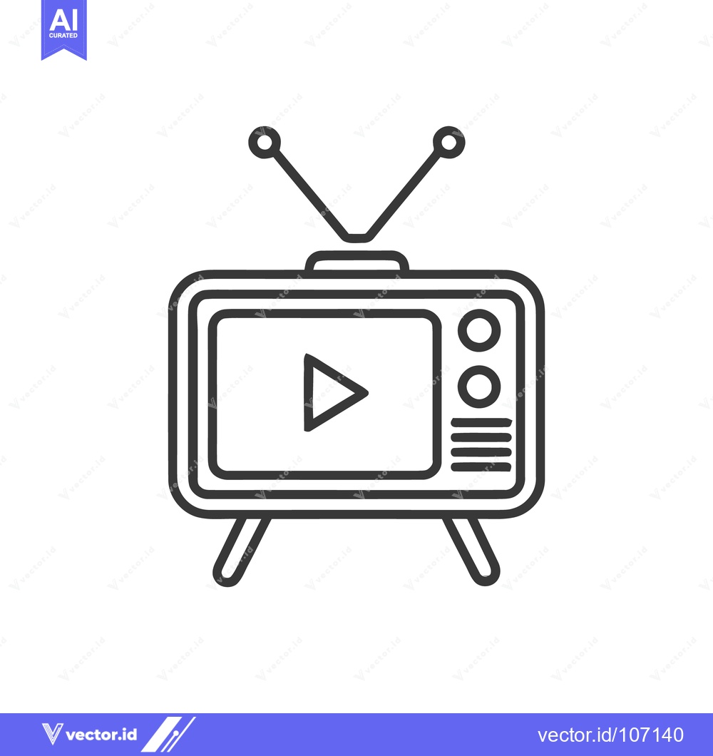 Premium Vector dari Retro Television Icon with Play Button, Antenna, and Control Knobs in