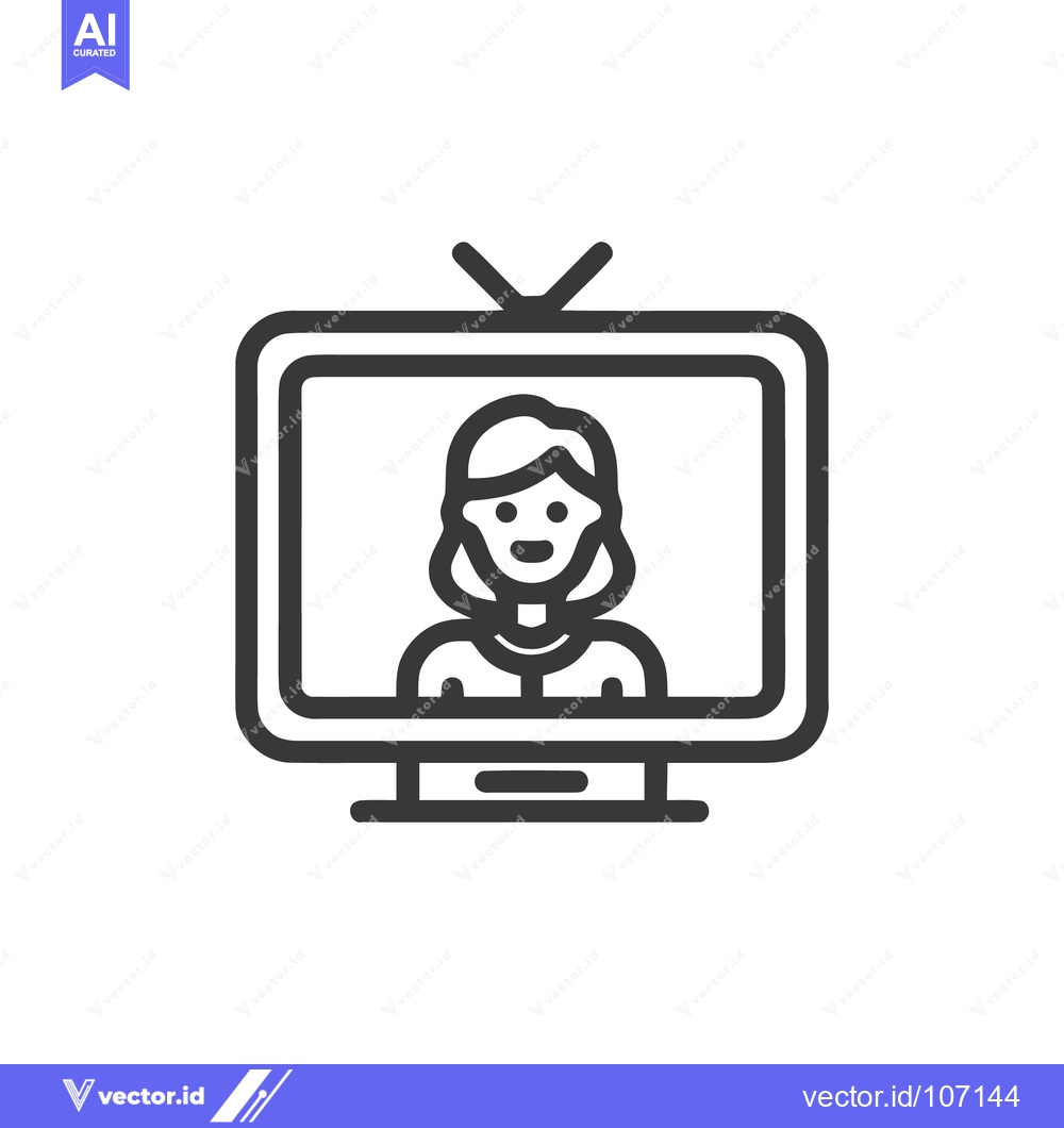 Premium Vector of Television with Woman Presenter Icon, Minimalist Line Art