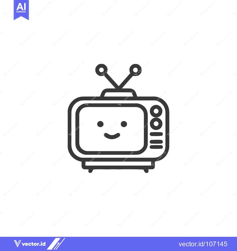 Premium Vector of Retro TV Icon with Smiling Face and Antennae, Minimalist Design
