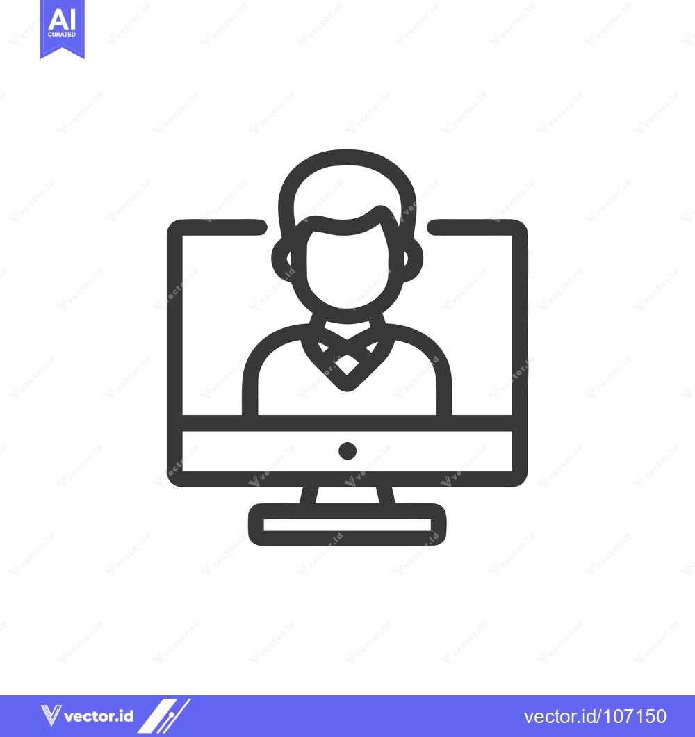 Premium Vector of Minimalist Icon of Video Call on Computer Screen, Outline Style