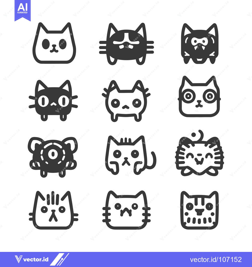 Premium Vector dari Twelve Adorable Cat Icons with Different Expressions and Styles
