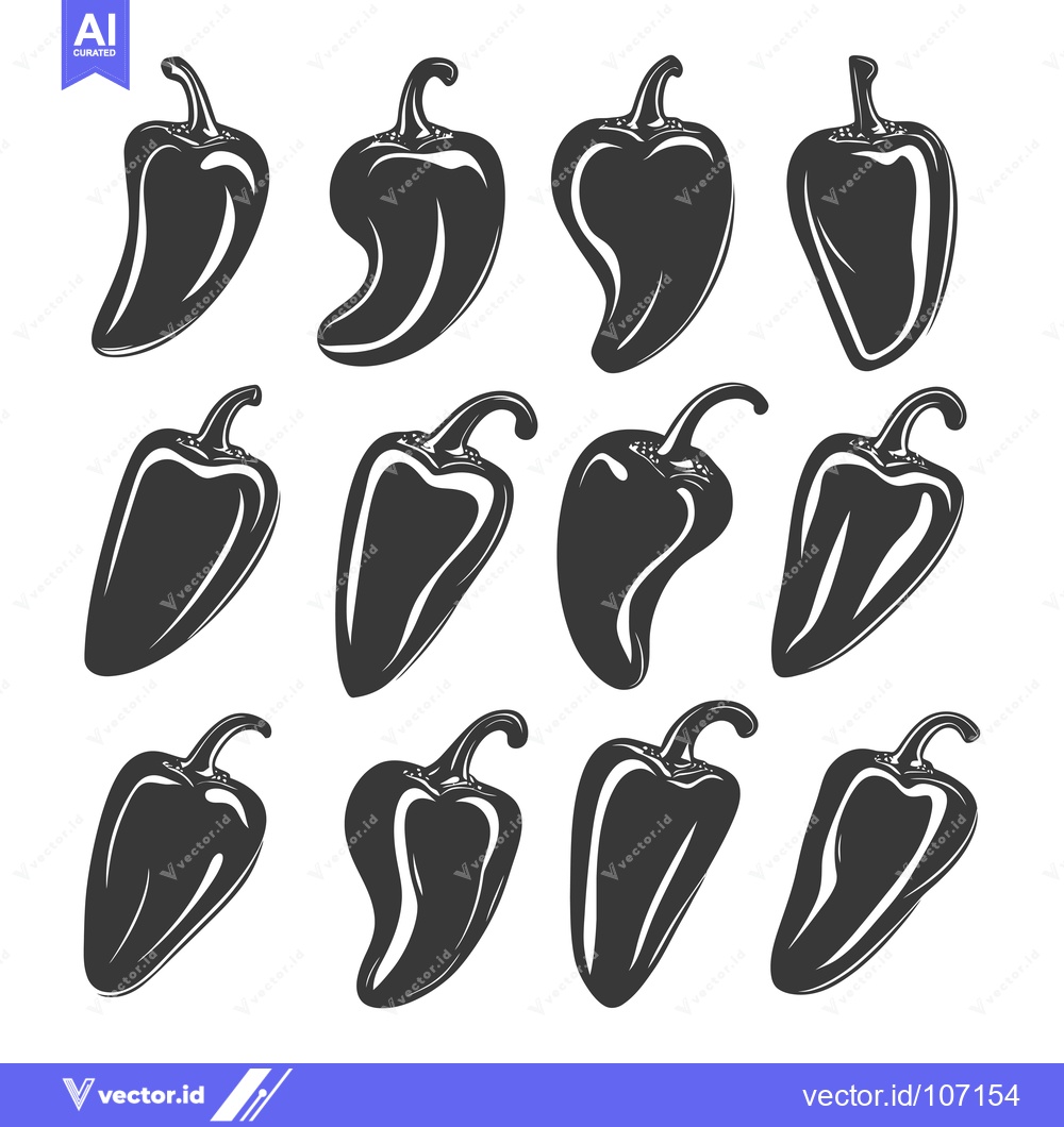 Premium Vector dari Twelve Black and White Bell Pepper Silhouettes