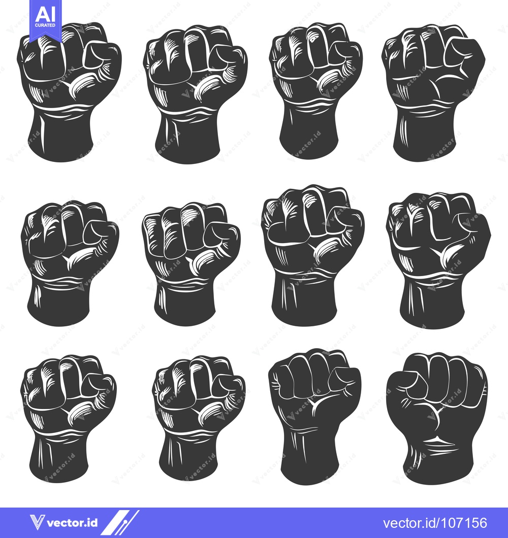 Premium Vector of Twelve Black and White Fists Raised in a Pattern