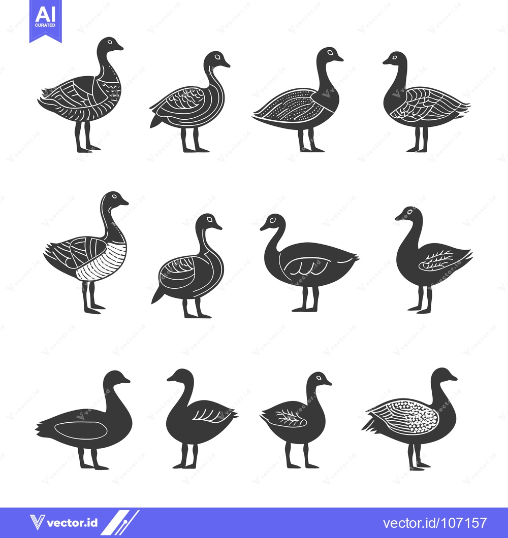 Premium Vector dari Twelve Black and White Goose Silhouettes with Detailed Patterns