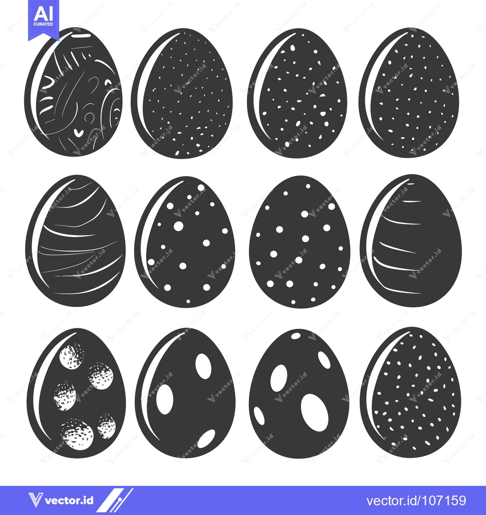 Premium Vector dari Twelve Black and White Illustrated Eggs with Different Patterns