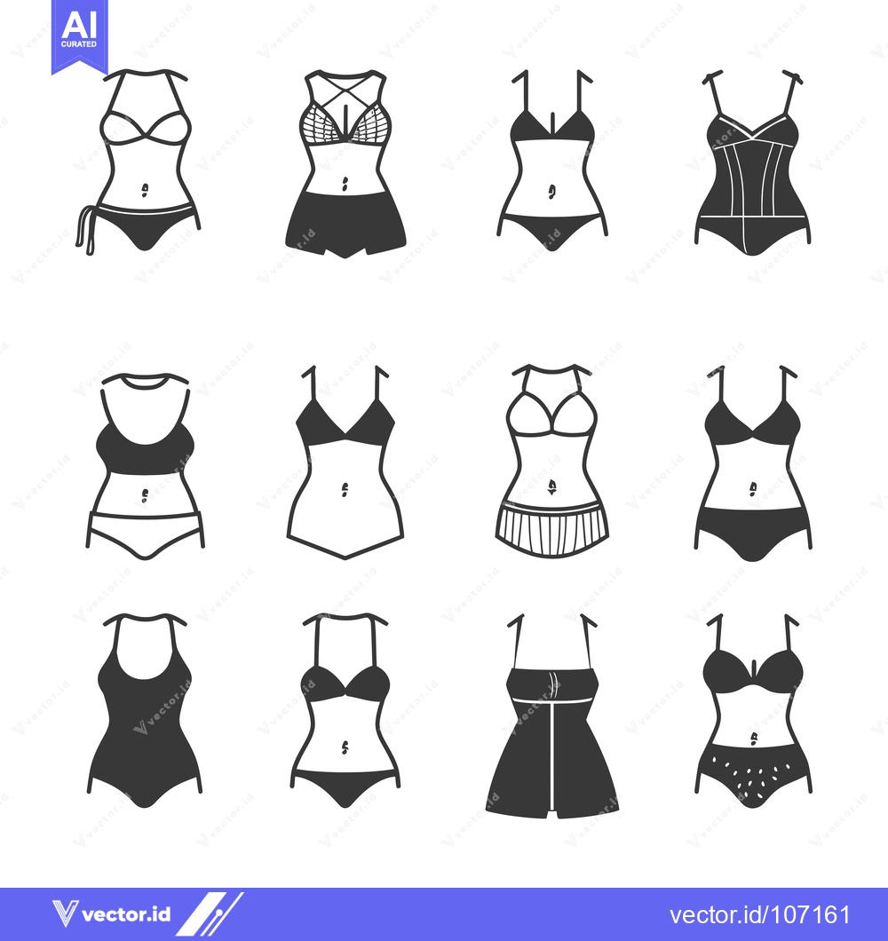Premium Vector of Twelve Black and White Illustrations of Different Swimsuit Styles