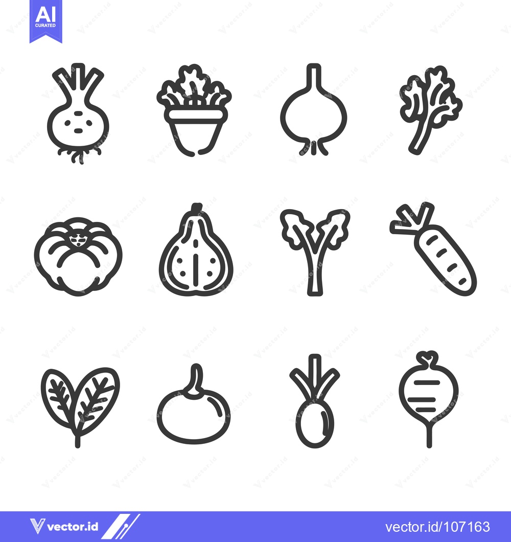Premium Vector dari Twelve Black and White Line Drawings of Different Vegetables