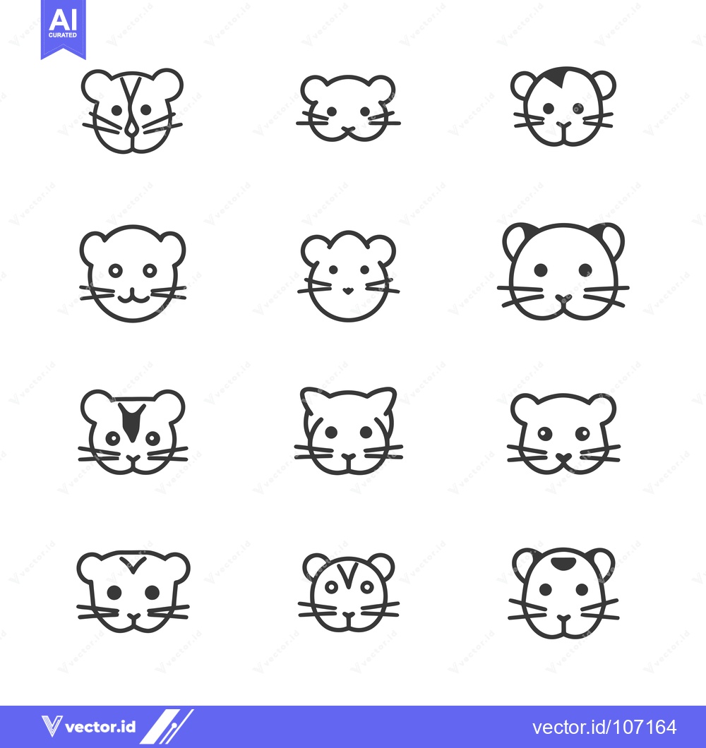 Premium Vector dari Twelve Black and White Line Drawings of Hamster Faces