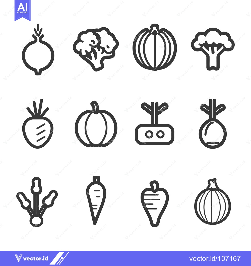 Premium Vector of Twelve Black and White Line Drawings of Vegetables