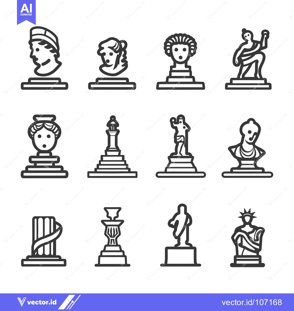 Premium Vector dari Twelve Black and White Outline Icons of Ancient Greek Statues